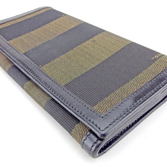 FENDI Long Wallet Pecan Beige Canvas ?~ Leather Authentic Used T9579 - Picture 3 of 8